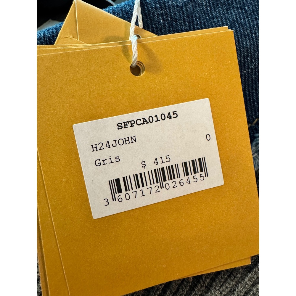 Sandro H24JOHN Mixed Media Denim Cable Knit Cardigan Jacket Grey Blue Size 0 NEW - Picture 2 of 8